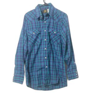 Vintage Saddle King Pearl Snap Plaid Shirt Size Medium *